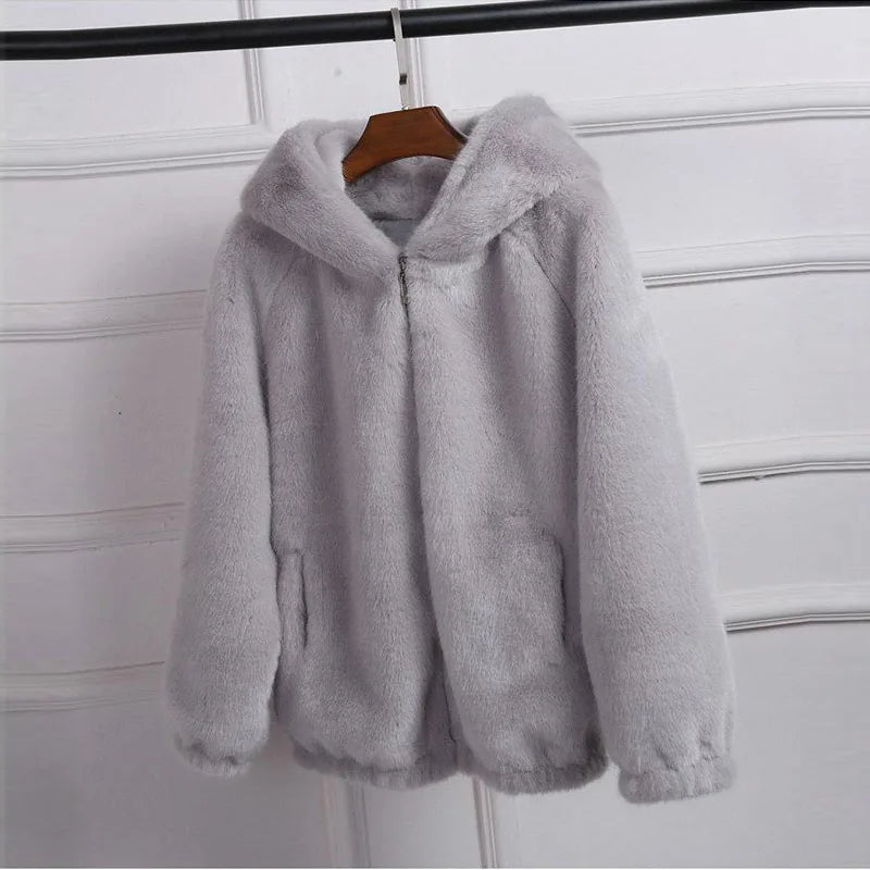 Cozy hooded jacket made of soft plush material