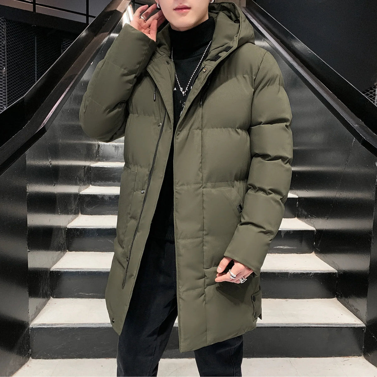Men's hooded quilted winter coat – Long, warm & padded