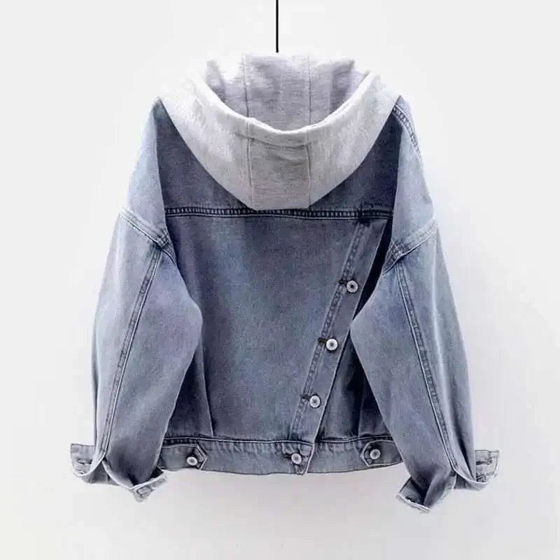 Jeansjacke Hellblau mit Kapuze Damen Oversize