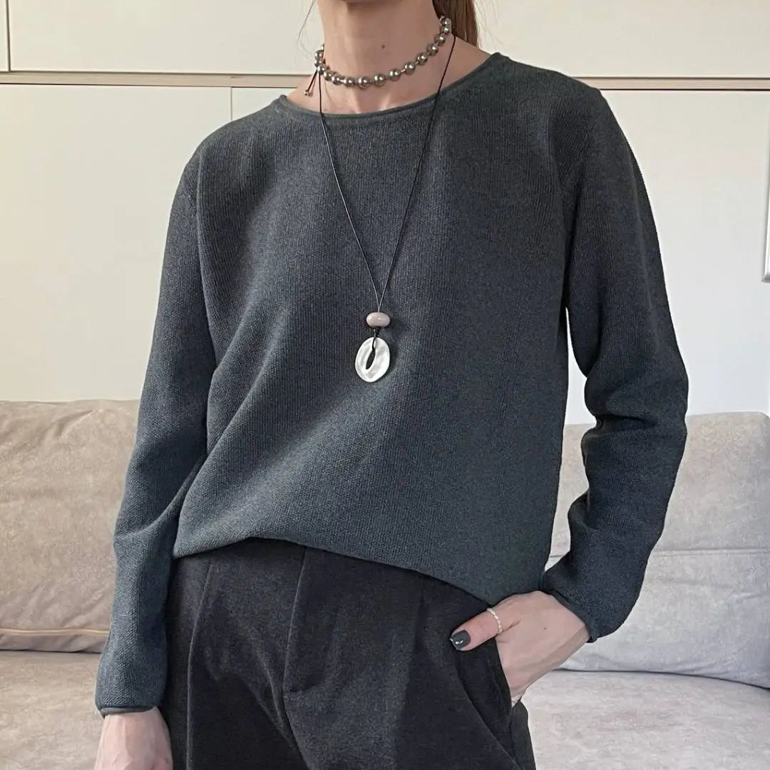 Women's crew-neck long-sleeve sweater with a knit-look texture