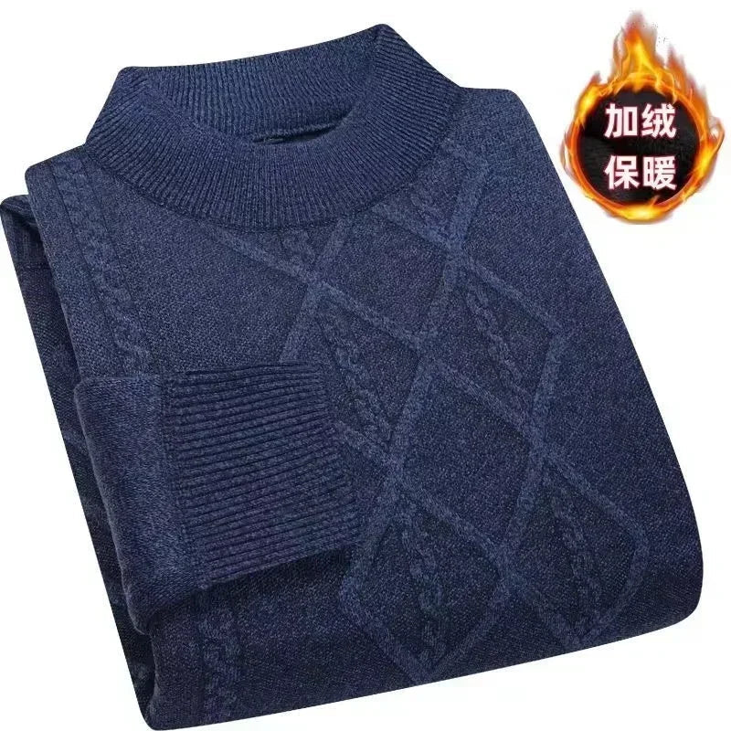 Men's turtleneck knitted sweater with diamond pattern, warm for winter