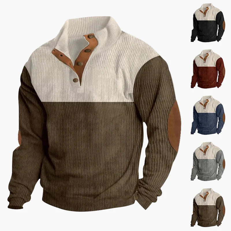 Men's Vintage Knit Sweater with Button Placket – Stylish Casual Look for Autumn and Winter