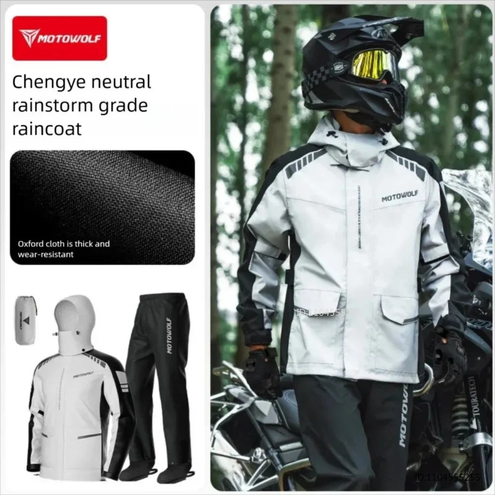 Unisex motorcycle rain suit, rain pants & rain jacket with hood