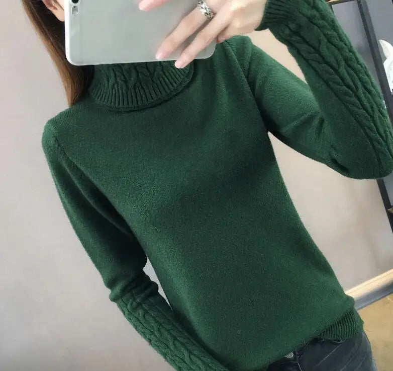 Damen Rollkragenpullover Strickpullover Zopfmuster Ärmel