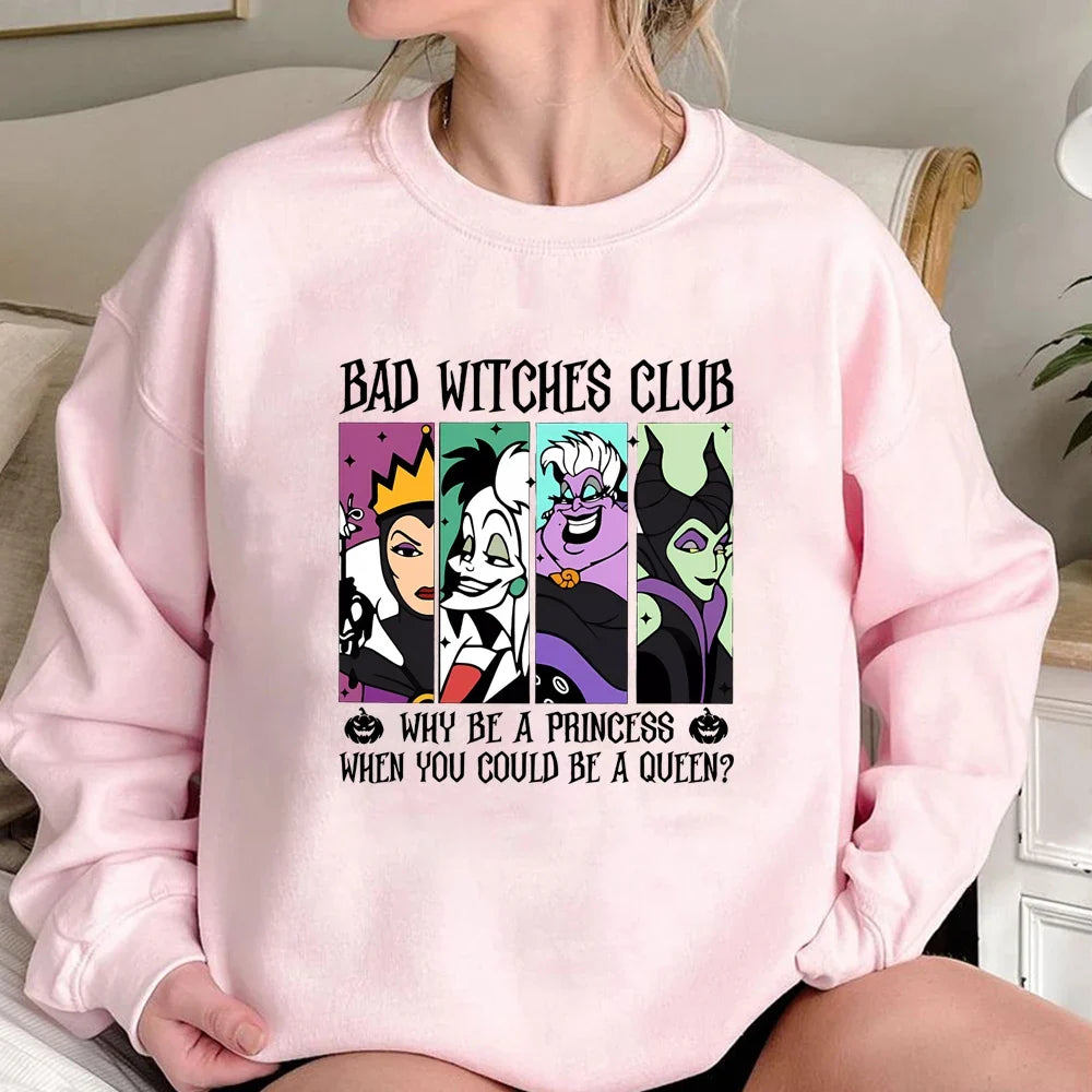Women's Crew-Neck Sweatshirt with "Bad Witches Club" Print