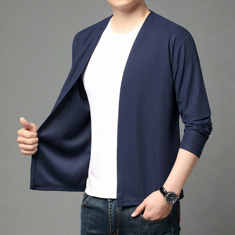 Herren Cardigan Offen Langarm V-Ausschnitt Strickjacke