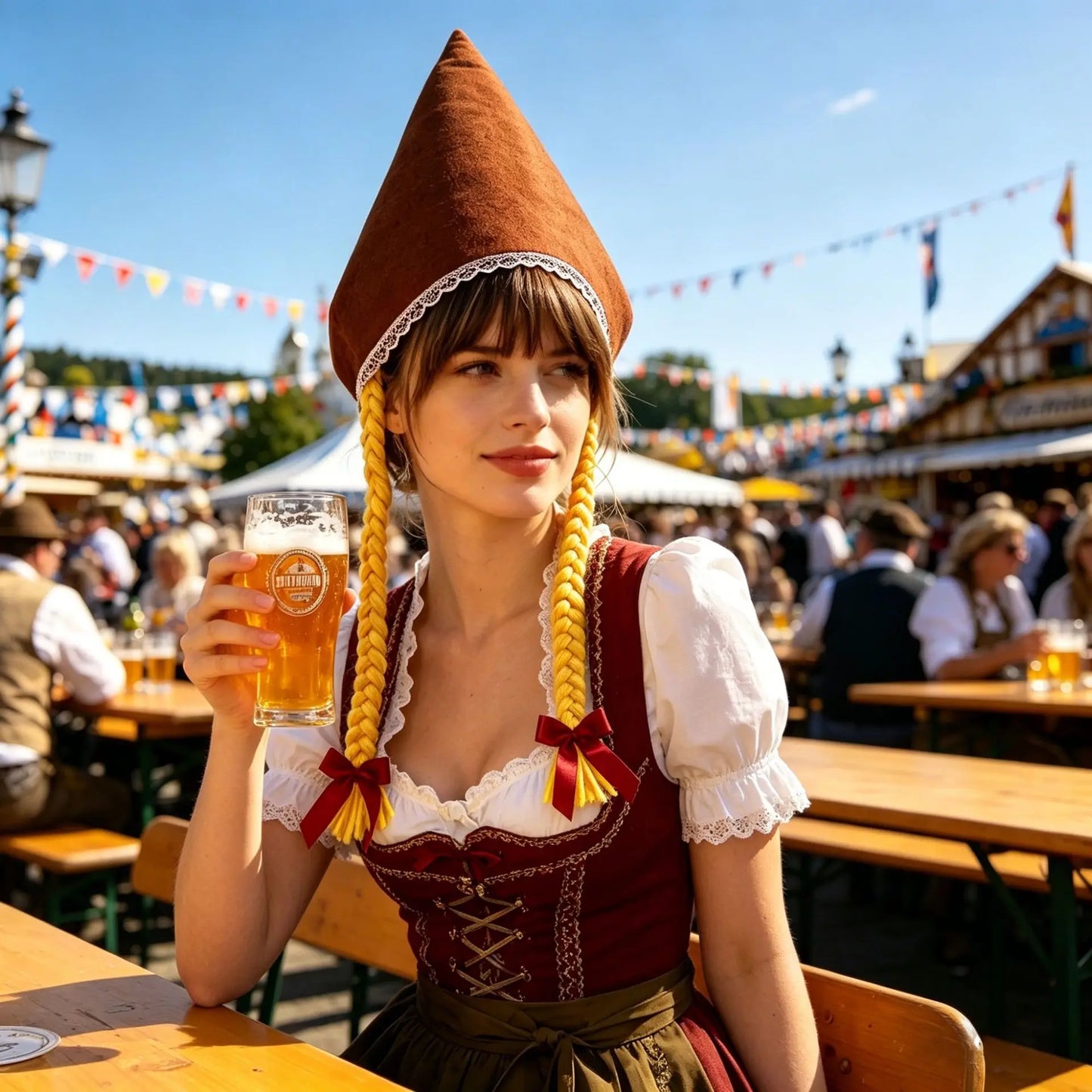 Dirndl mit Schürze Trachtenkleid traditionell Spitzenbluse Mieder Oktoberfest