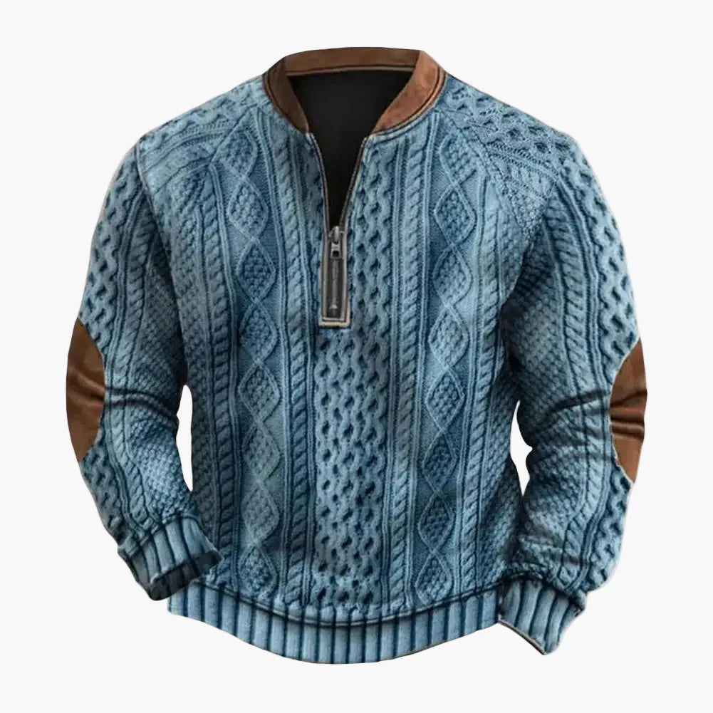 Men's sweatshirt with half zipper and diamond pattern – Casual outdoor & sports pullover for autumn and winter