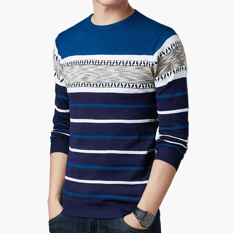 Herren Rundhals-Strickpullover mit modernem Streifenmuster – Lässig & Stilvoll für Alltag und Freizeit