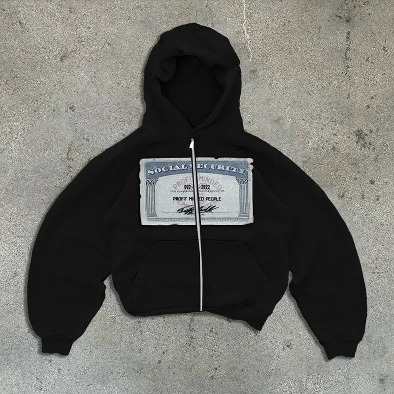 Unisex Zip-Up Hoodie with Hood and Graphic Print