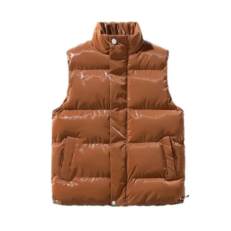 Shiny Quilted Vest for Men with Stand-Up Collar - Black