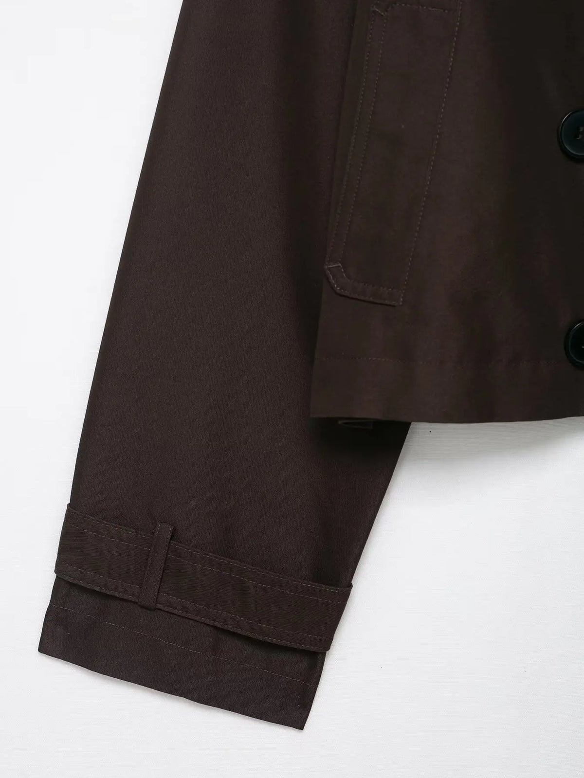 Short women's double-breasted trench coat jacket with wide collar