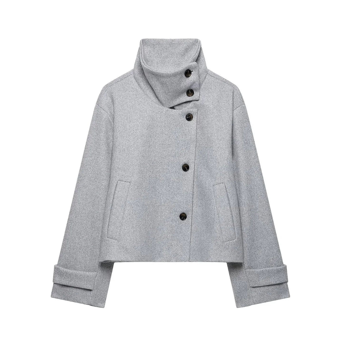 Kurze Damen Übergangsjacke mit Stehkragen und weiten Ärmeln, meliert