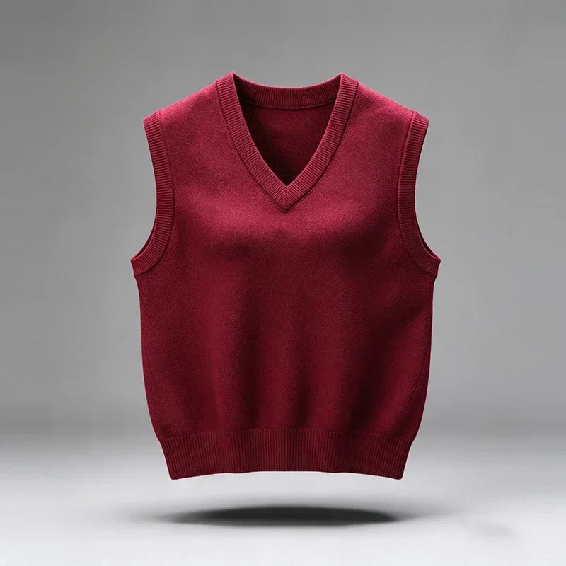 Knitted vest V-neck sleeveless solid color