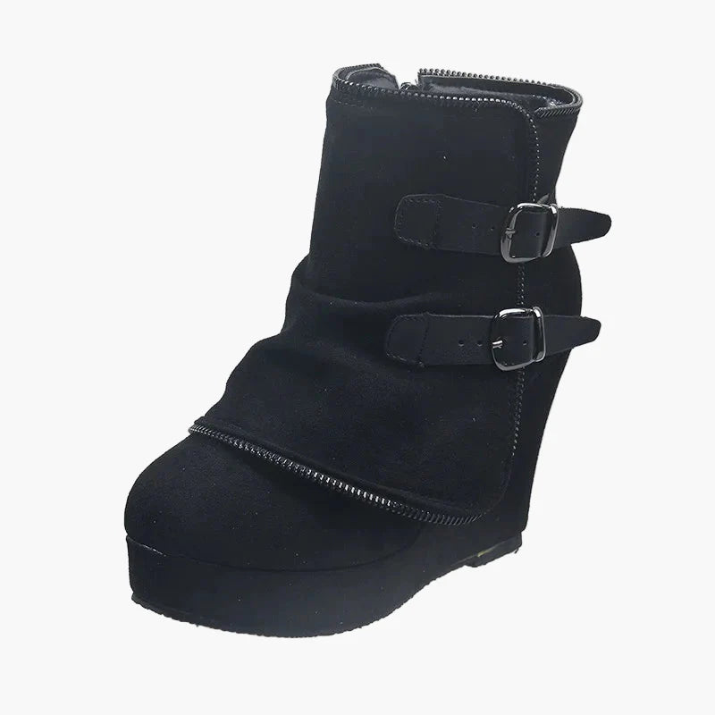 Women's wedge heel ankle boots with buckles – fashionable casual boots