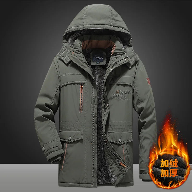 Men's winter jacket with hood and zippered pockets - lined, warm