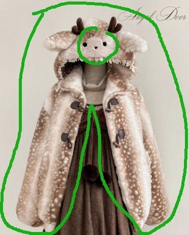 Spotted plush jacket with deer ears and antler hood, Beige/Brown