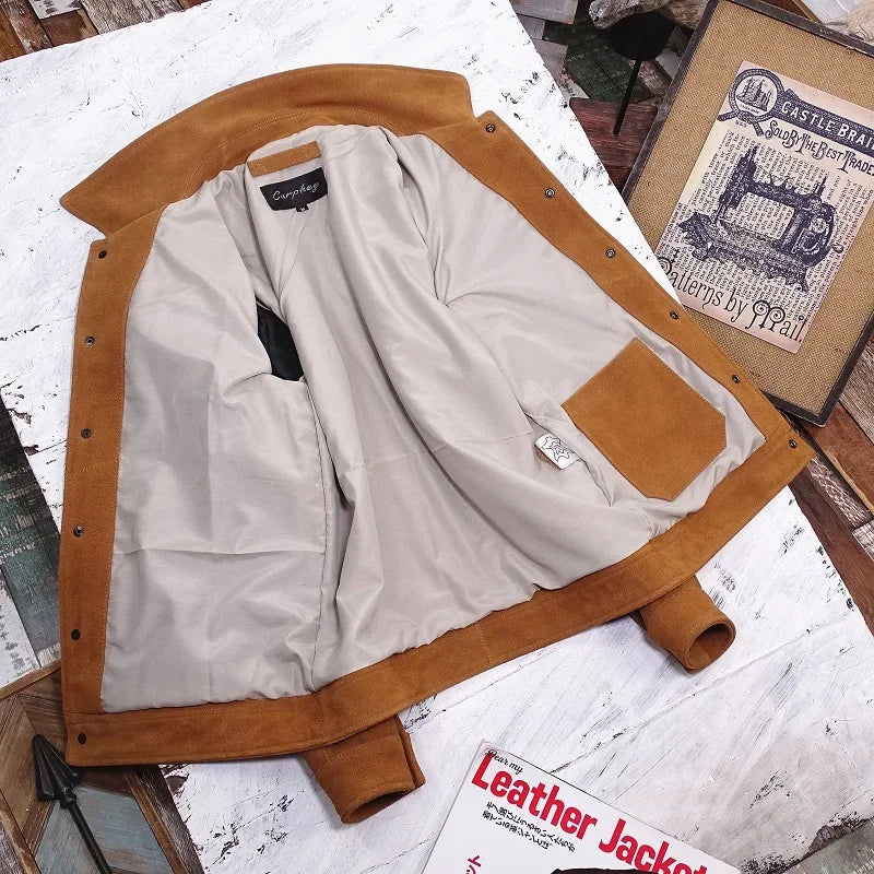 Herren Wildleder-Look Jacke in Braun mit Knopfleiste und Taschen