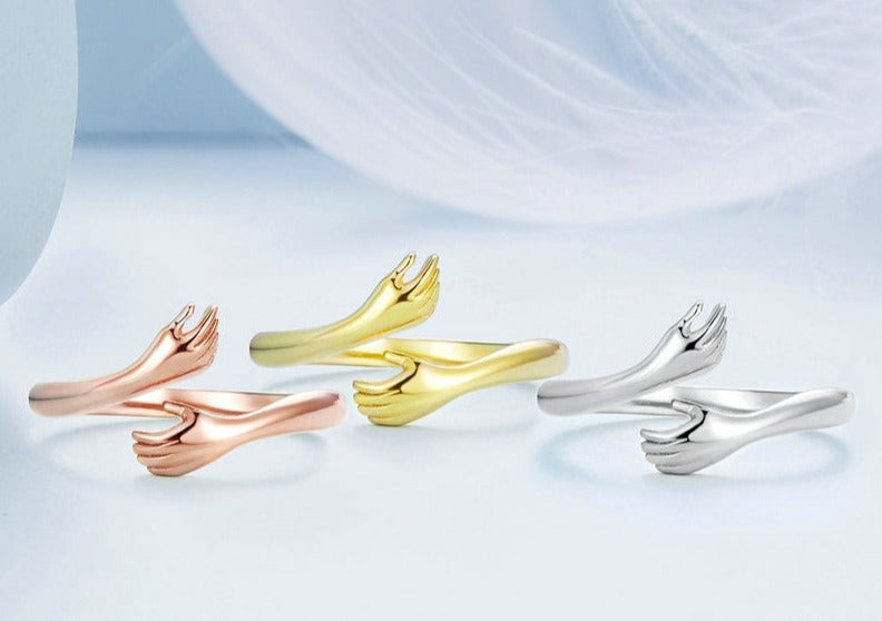 Women's Embrace Ring – Adjustable Friendship and Love Ring with Hand Design, Modern Symbol for Closeness and Security