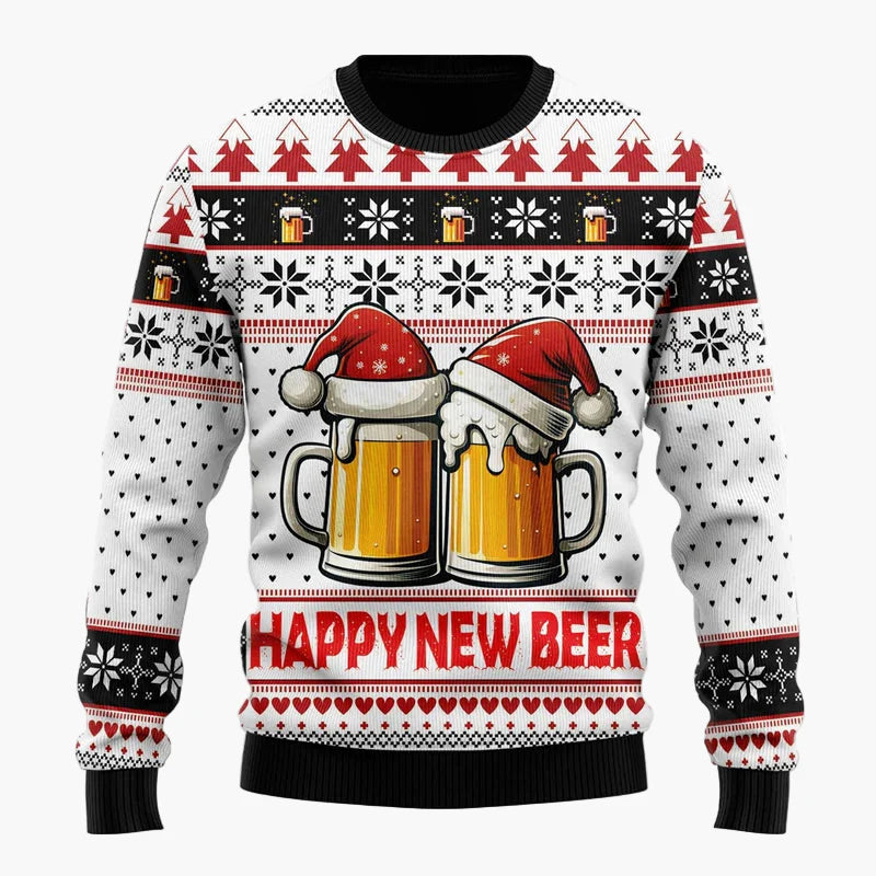Herren Weihnachtspullover Lustig – Santa mit Bier – Ugly Christmas Sweater für Weihnachtsfeiern