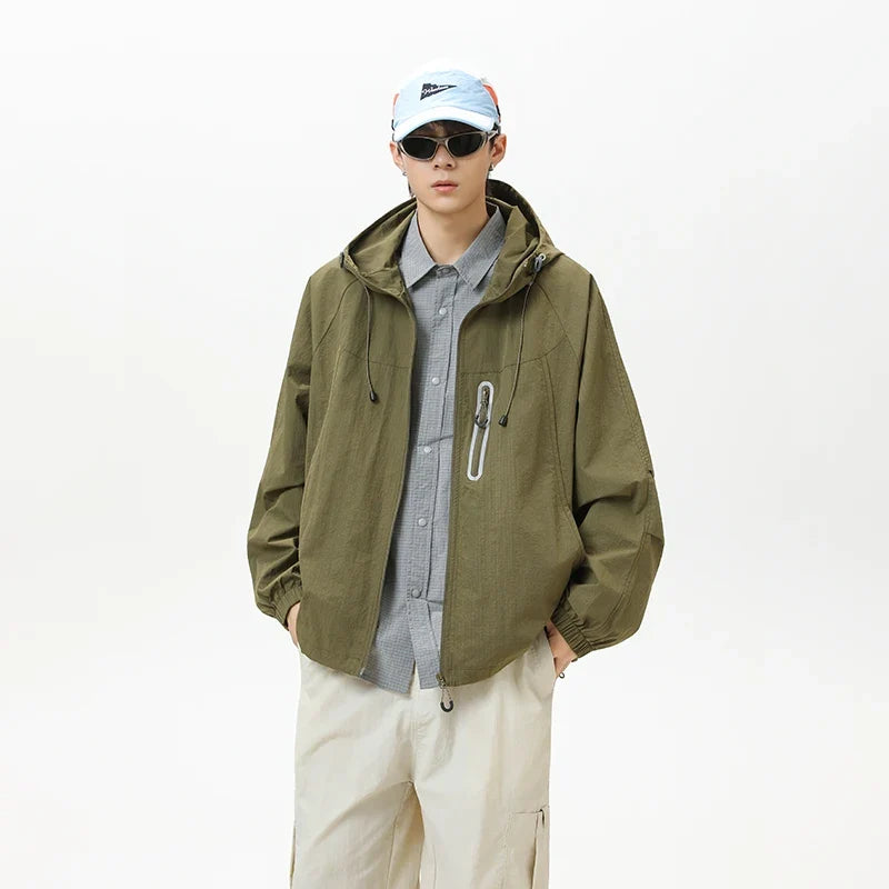 Unisex Leichte Kapuzenjacke Windbreaker mit Reißverschlusstasche