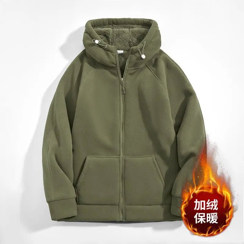 Unisex hooded jacket with zip closure, fleece-lined, winter