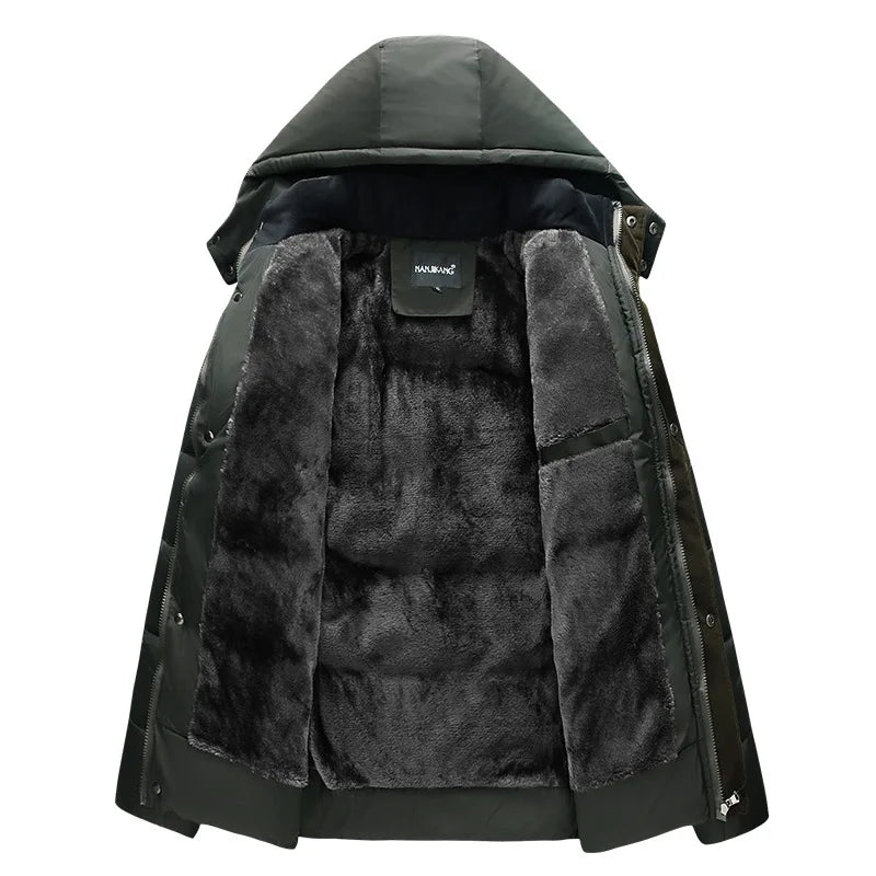 Men's hooded winter jacket, lined quilted jacket with zipper & buttons