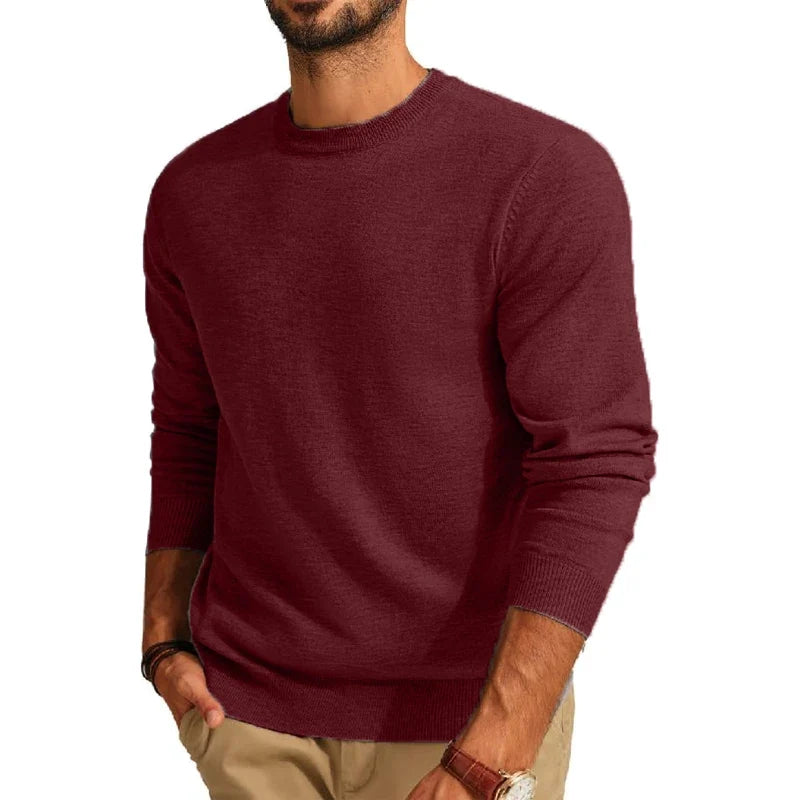 Men's crew-neck long-sleeve basic knit pullover