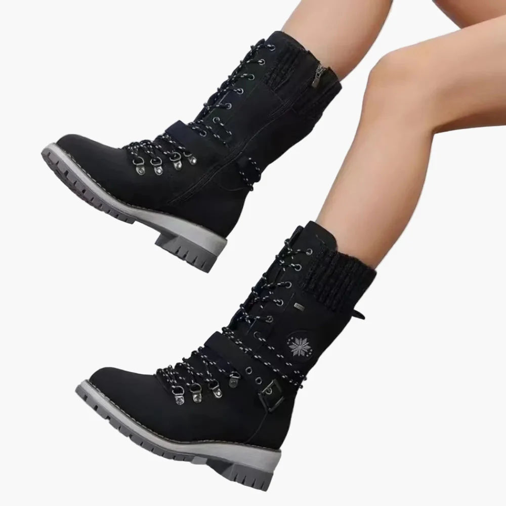 Damen Outdoor-Winterstiefel mit Schnürung und Strickkragen – Modische warme Stiefel für Freizeit & Alltag