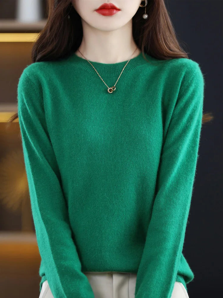 Damen Pullover Rundhals Langarm Feinstrick