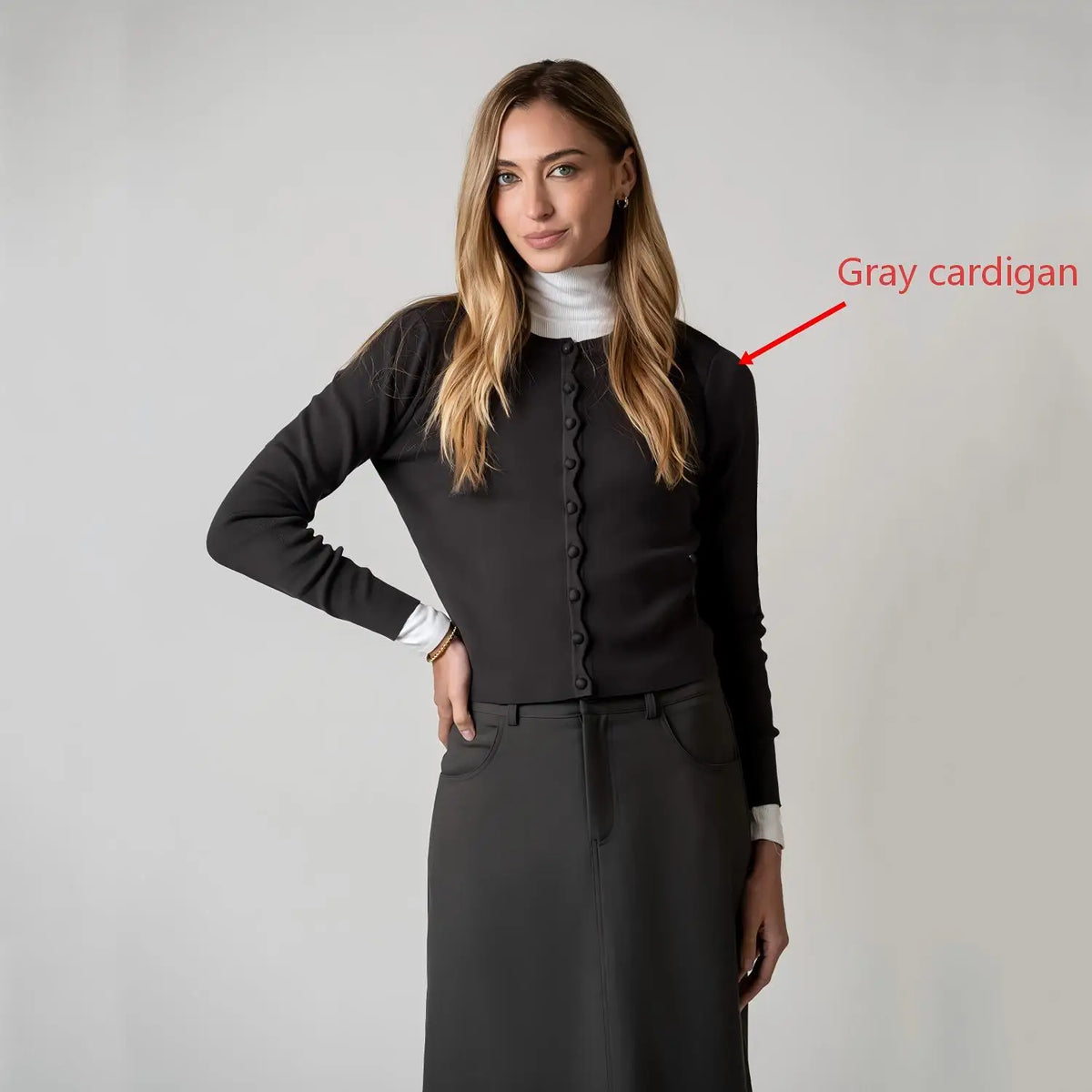 Damen Cardigan Kurz Strickjacke Rundhals Knopfleiste