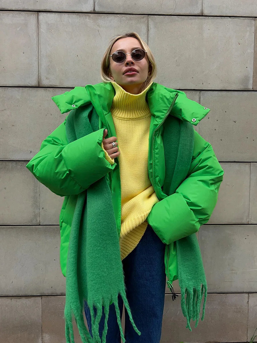 Damen Daunenjacke Winter Kurz Gepolsterte Steppjacke mit Kapuze