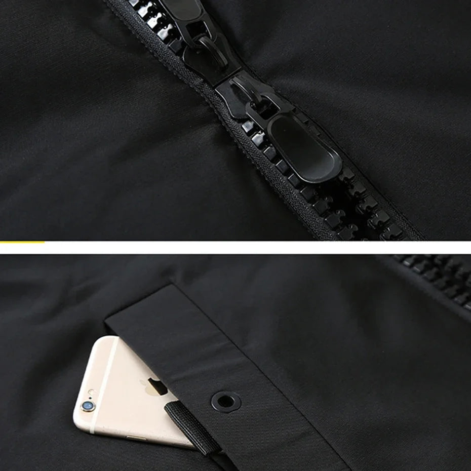 Men's Black Winter Parka with Hood and Striped Sleeves
