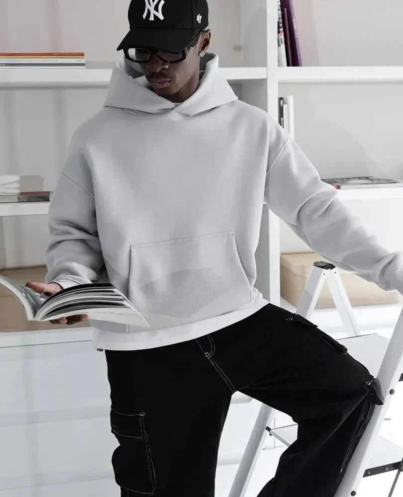 Men's Oversized Hoodie with Kangaroo Pocket, Solid Color