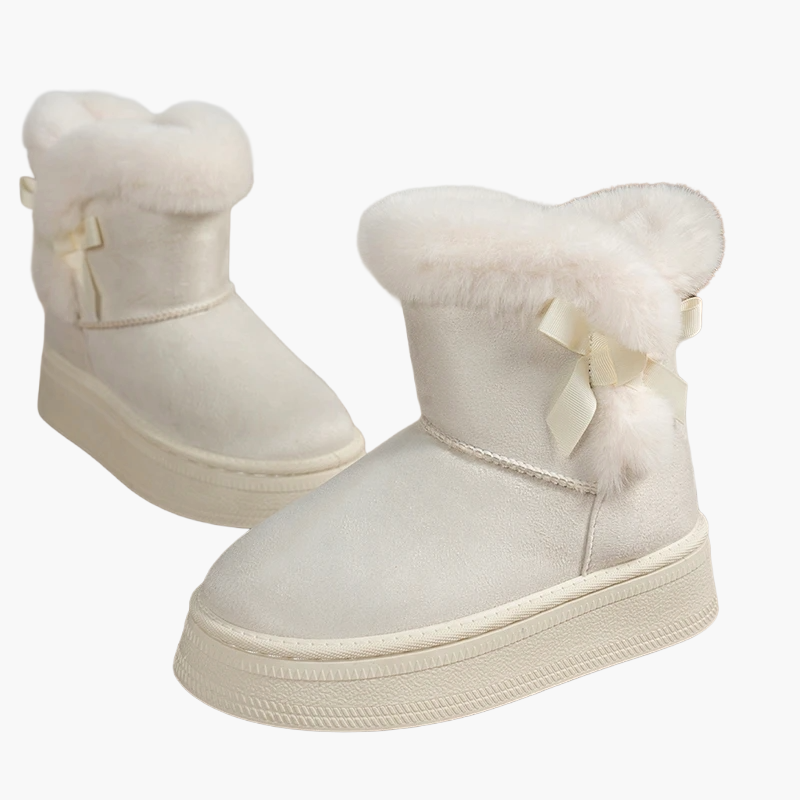 Women's winter ankle boots with bow, warm lined, fashionable casual boots