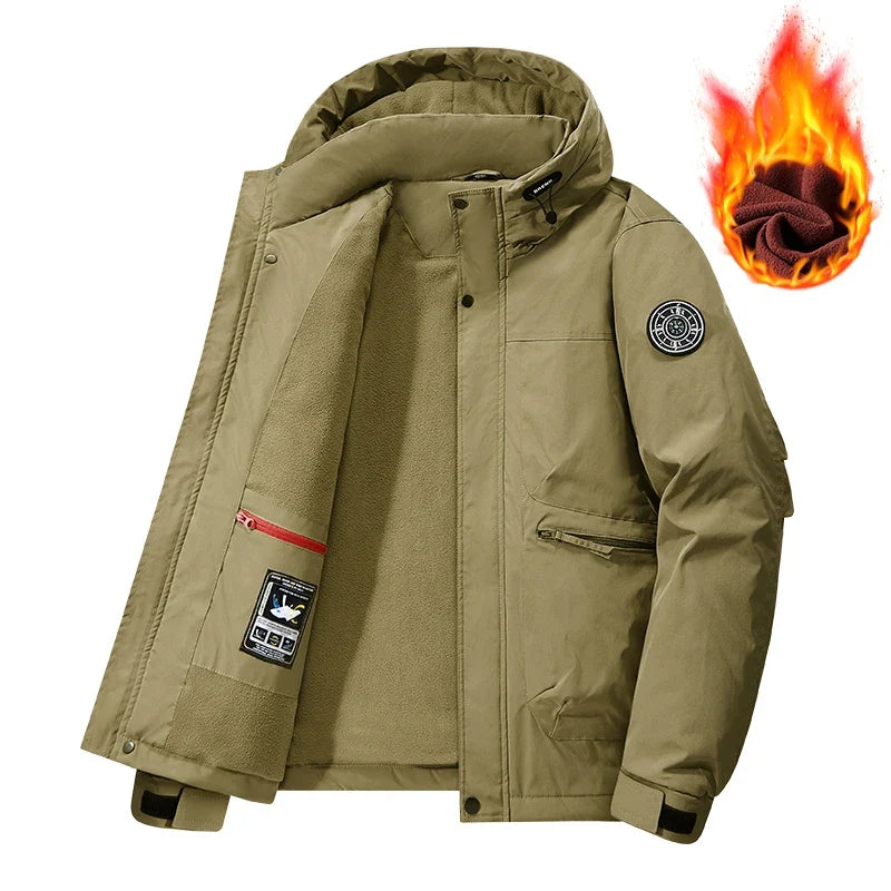 Men's hooded winter jacket, lined and warm, green
