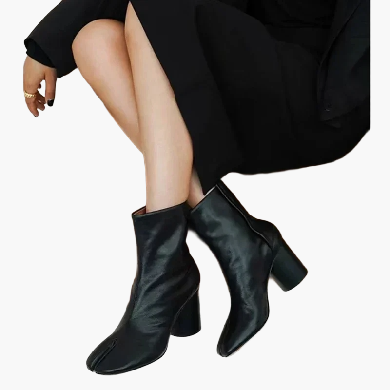 Women's ankle boots with block heel and Tabi design, fashionable high-heel boots for trendy looks