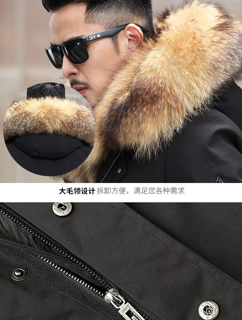 Men's winter parka with removable faux-fur lining and hood