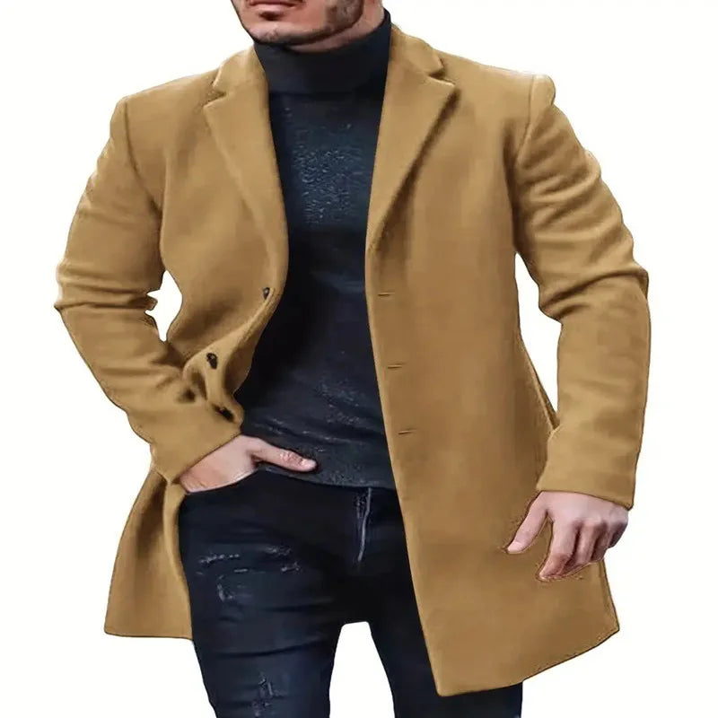 Herren Wintermantel Lang Mantel Sakko mit Reverskragen