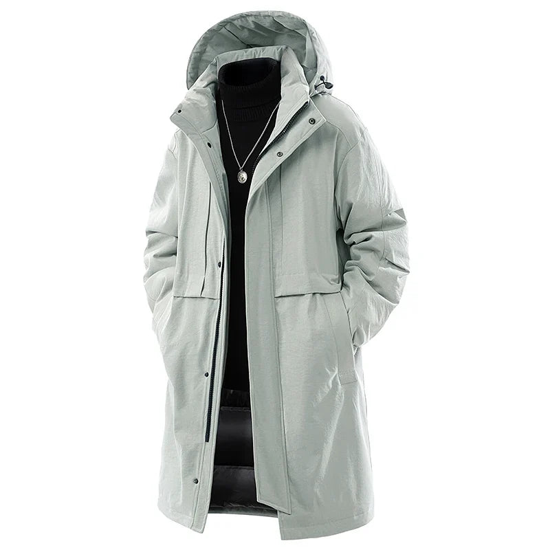 Herren Winterparka Lang mit Kapuze Warm Gefüttert