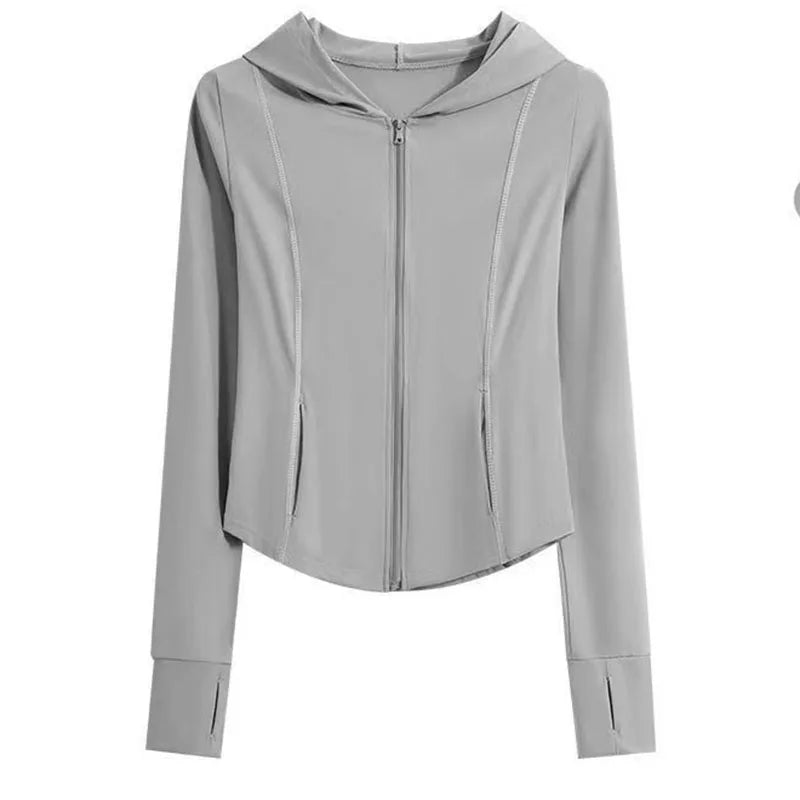 Damen Kapuzenjacke mit Reißverschluss, eng geschnitten, lange Ärmel