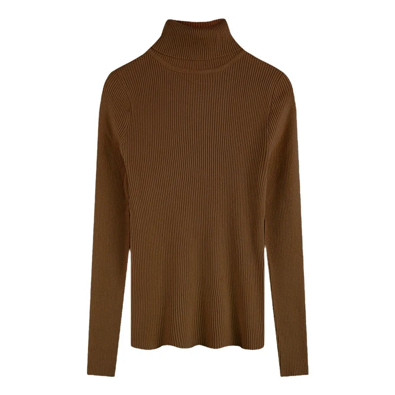 Women's ribbed long-sleeved turtleneck sweater, slim fit