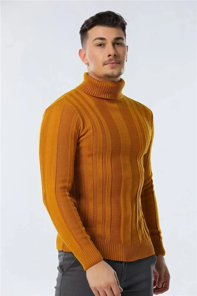 Men's rib-knit turtleneck sweater, long sleeve