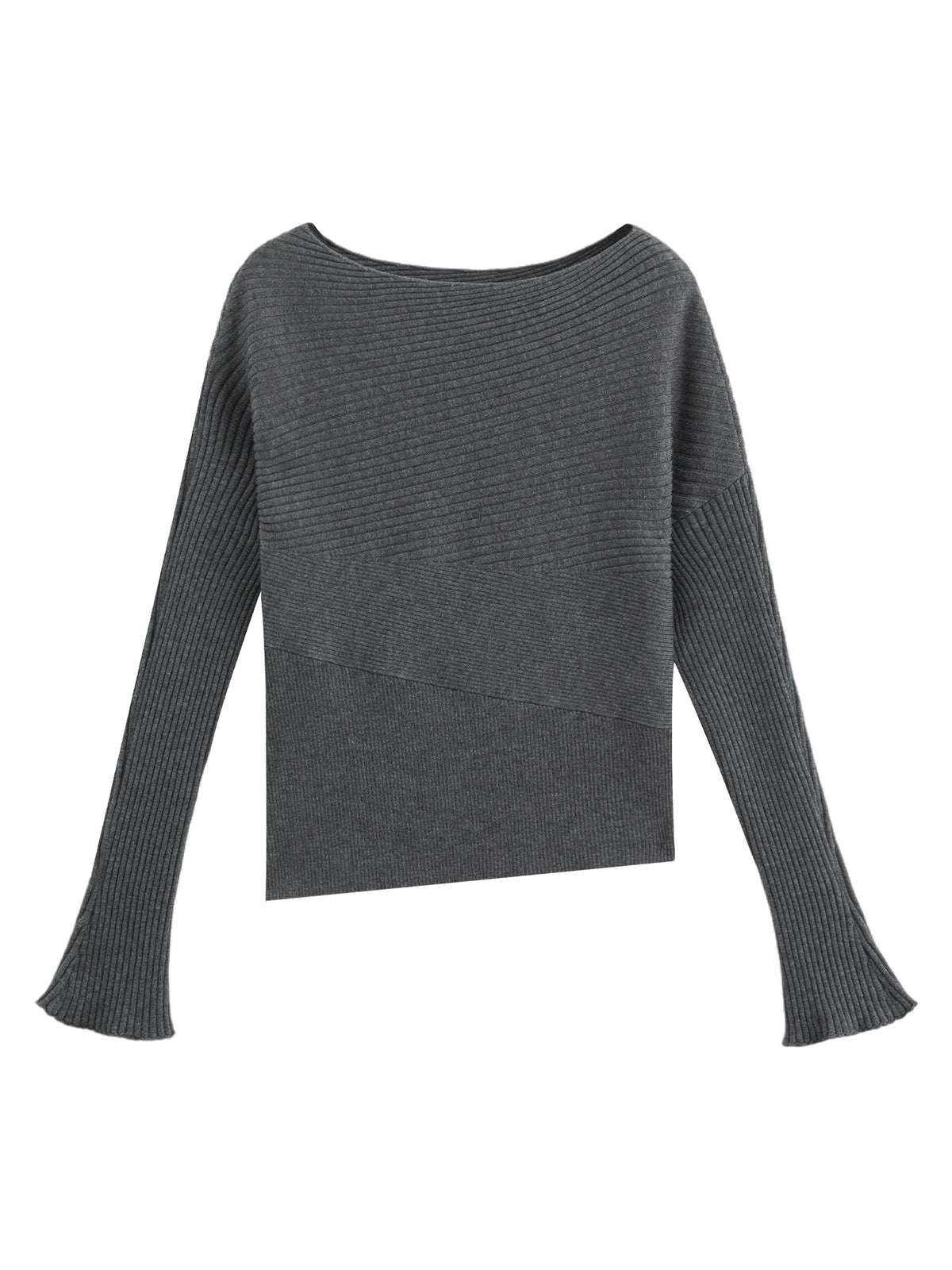 Women's Ribbed-Knit Long-Sleeve Boat-Neck Sweater Beige
