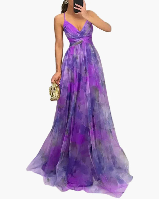 Women's full-length dress evening wear with floral grace and romantic design – Perfect for festive occasions and summer gatherings