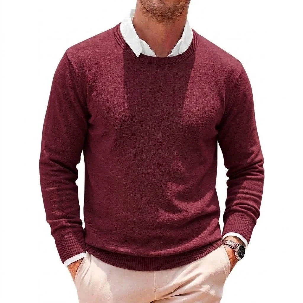 Men's crew-neck basic fine-knit sweater long-sleeve