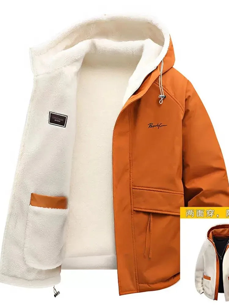 Men's winter jacket with hood and soft fleece lining