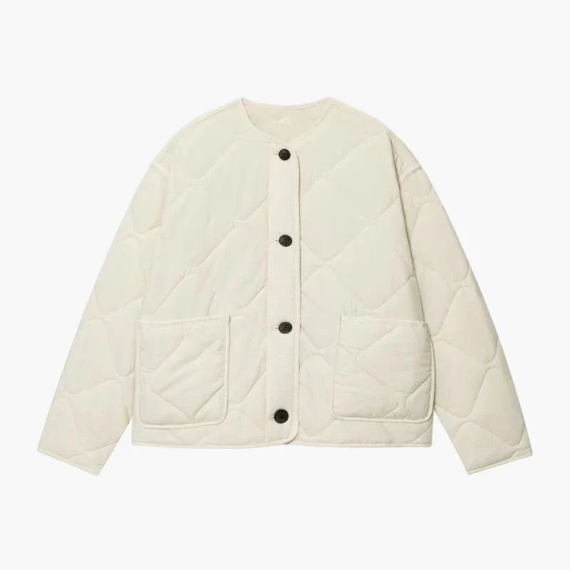 Damen Steppjacke Casual Übergangsjacke mit Knöpfen und Taschen – Alltag & Freizeit