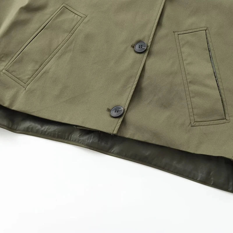 Kurze Jacke mit Kapuze für Damen, lockerer Schnitt, Khakigrün