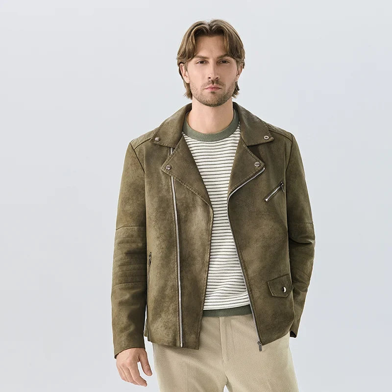Herren Bikerjacke aus Wildleder-Optik mit Reißverschlüssen Braun